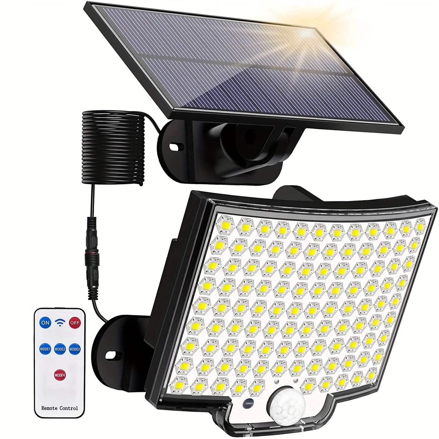 1pc Sunshine Outdoor 106LED Super Bright Motion Sensor Solar Power LED Garden Wall Light 4 Working Modes 5.5*4in