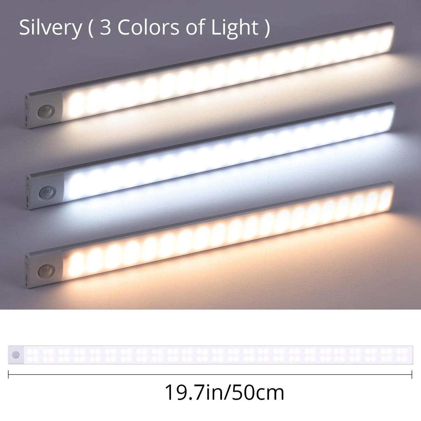 1pc KATHYLIGHT LED Motion Sensor Cabinet Light, Brushed Metal Strip Sconce with Voice Control, Wireless Magnetic USB Rechargeable, Auto-shut-off, Detachable Fixture, Plastic Shade, for Wardrobe, Closet, Kitchen, Stairs, Corri