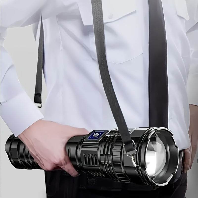 1pc Ultimate Rechargeable LED Flashlight - 5 Lighting Modes, Waterproof, Long-Lasting Power - Durable Brightness for Emergencies, Camping, Hunting, Outdoor Adventures - Portable & Rugged Grip