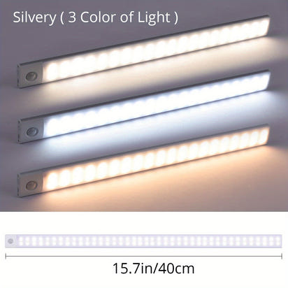 1pc KATHYLIGHT LED Motion Sensor Cabinet Light, Brushed Metal Strip Sconce with Voice Control, Wireless Magnetic USB Rechargeable, Auto-shut-off, Detachable Fixture, Plastic Shade, for Wardrobe, Closet, Kitchen, Stairs, Corri