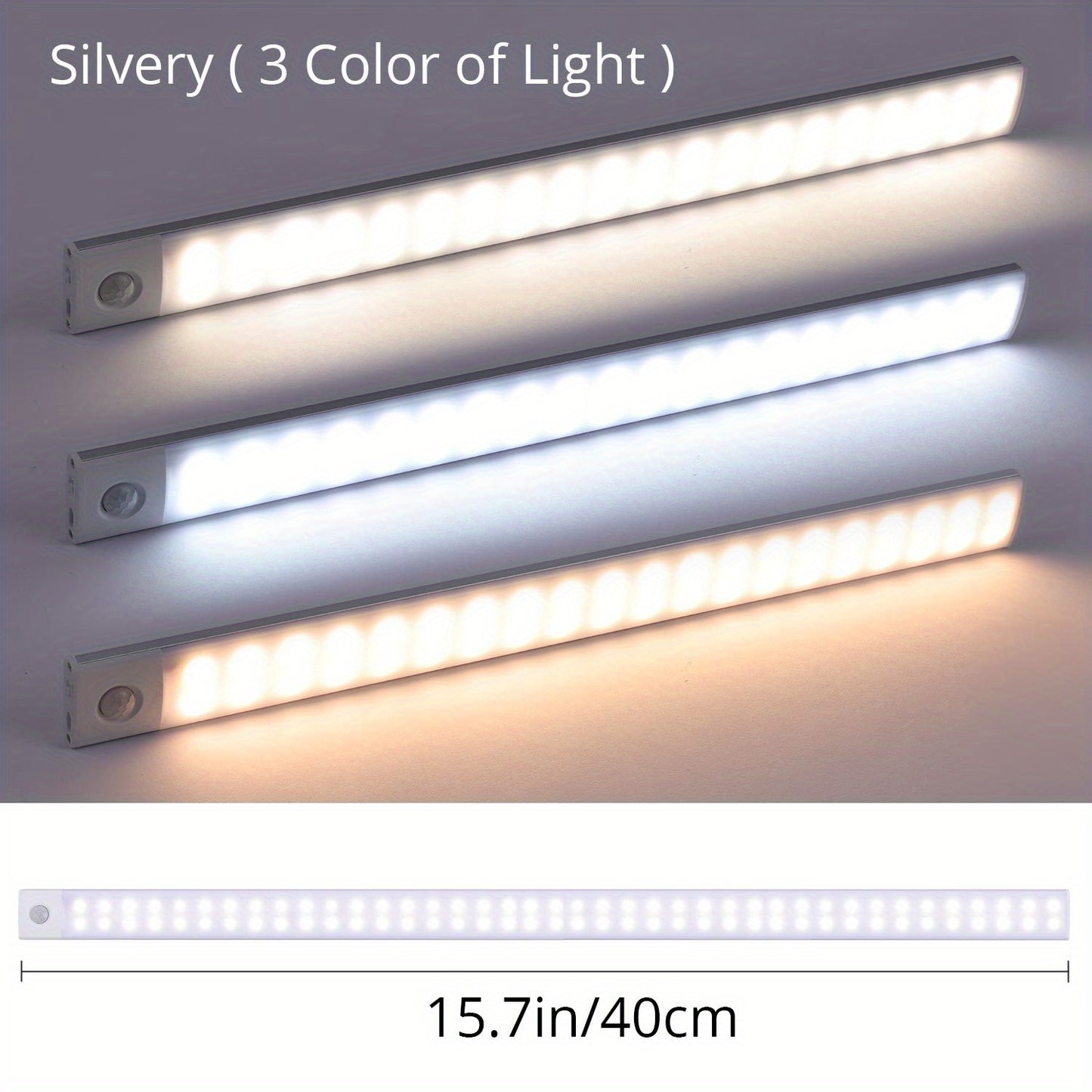 1pc KATHYLIGHT LED Motion Sensor Cabinet Light, Brushed Metal Strip Sconce with Voice Control, Wireless Magnetic USB Rechargeable, Auto-shut-off, Detachable Fixture, Plastic Shade, for Wardrobe, Closet, Kitchen, Stairs, Corri