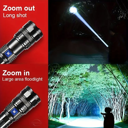 1pc Ultimate Rechargeable LED Flashlight - 5 Lighting Modes, Waterproof, Long-Lasting Power - Durable Brightness for Emergencies, Camping, Hunting, Outdoor Adventures - Portable & Rugged Grip