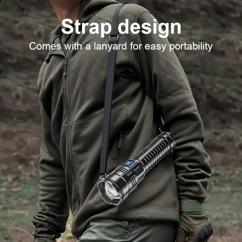 1pc Ultimate Rechargeable LED Flashlight - 5 Lighting Modes, Waterproof, Long-Lasting Power - Durable Brightness for Emergencies, Camping, Hunting, Outdoor Adventures - Portable & Rugged Grip