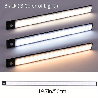 1pc KATHYLIGHT LED Motion Sensor Cabinet Light, Brushed Metal Strip Sconce with Voice Control, Wireless Magnetic USB Rechargeable, Auto-shut-off, Detachable Fixture, Plastic Shade, for Wardrobe, Closet, Kitchen, Stairs, Corri