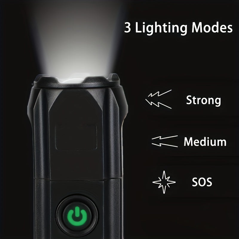 1pc Powerful Zoomable Flashlight, Outdoor Multi-functional Portable Home Small Flashlight, Telescopic Zoom Light