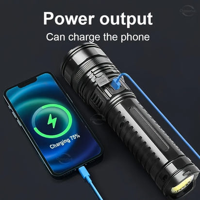 1pc Ultimate Rechargeable LED Flashlight - 5 Lighting Modes, Waterproof, Long-Lasting Power - Durable Brightness for Emergencies, Camping, Hunting, Outdoor Adventures - Portable & Rugged Grip