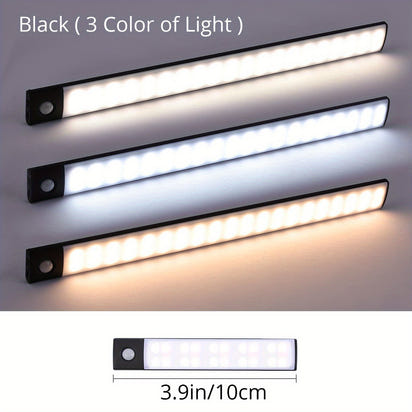 1pc KATHYLIGHT LED Motion Sensor Cabinet Light, Brushed Metal Strip Sconce with Voice Control, Wireless Magnetic USB Rechargeable, Auto-shut-off, Detachable Fixture, Plastic Shade, for Wardrobe, Closet, Kitchen, Stairs, Corri