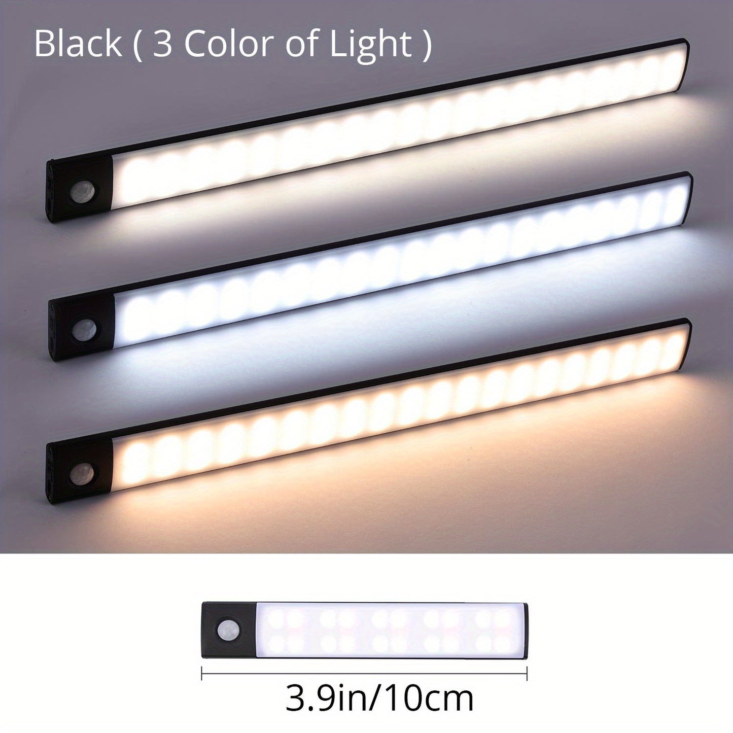 1pc KATHYLIGHT LED Motion Sensor Cabinet Light, Brushed Metal Strip Sconce with Voice Control, Wireless Magnetic USB Rechargeable, Auto-shut-off, Detachable Fixture, Plastic Shade, for Wardrobe, Closet, Kitchen, Stairs, Corri