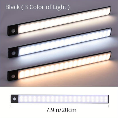 1pc KATHYLIGHT LED Motion Sensor Cabinet Light, Brushed Metal Strip Sconce with Voice Control, Wireless Magnetic USB Rechargeable, Auto-shut-off, Detachable Fixture, Plastic Shade, for Wardrobe, Closet, Kitchen, Stairs, Corri