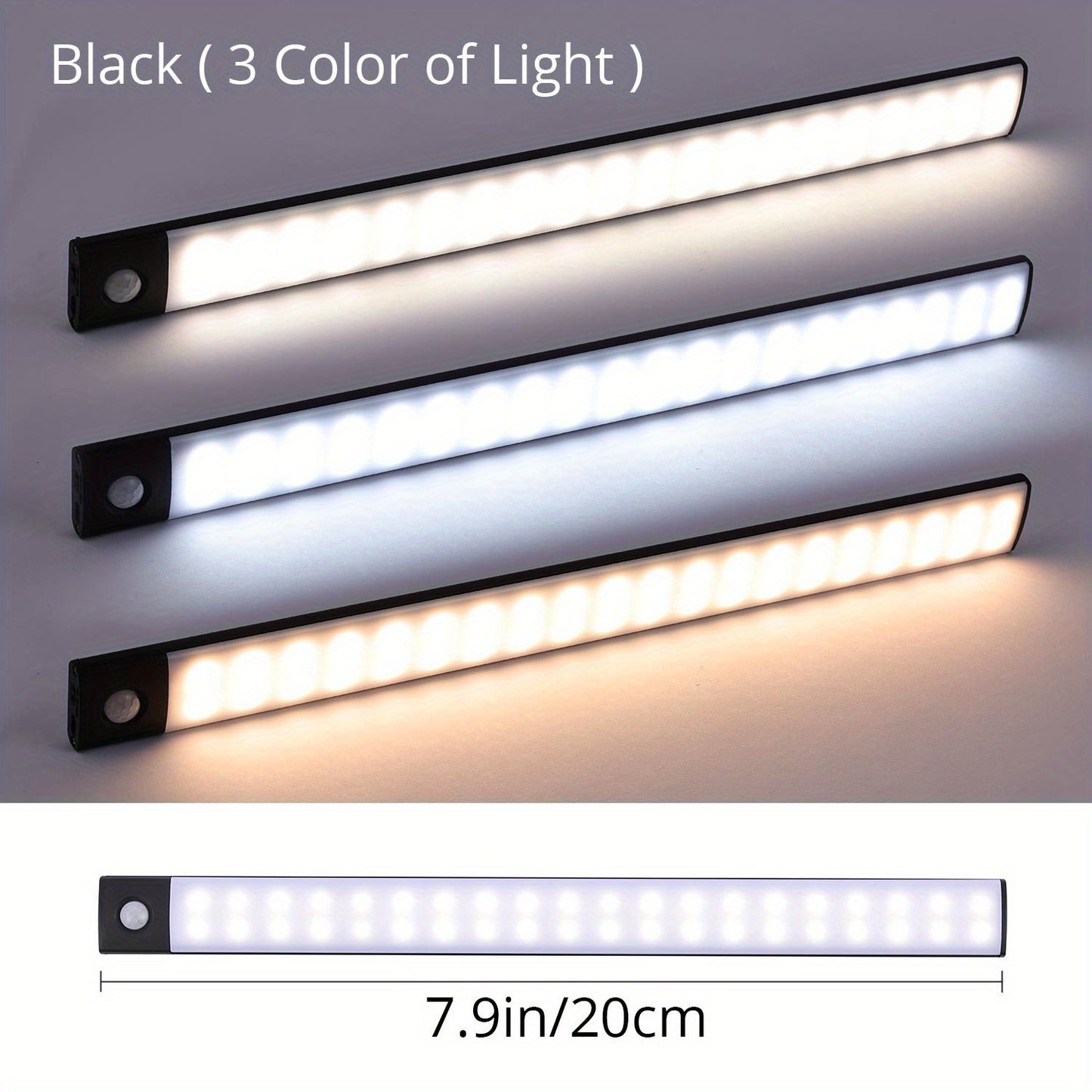 1pc KATHYLIGHT LED Motion Sensor Cabinet Light, Brushed Metal Strip Sconce with Voice Control, Wireless Magnetic USB Rechargeable, Auto-shut-off, Detachable Fixture, Plastic Shade, for Wardrobe, Closet, Kitchen, Stairs, Corri