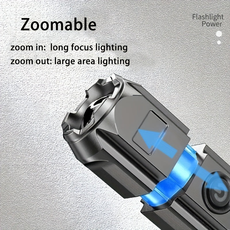1pc Powerful Zoomable Flashlight, Outdoor Multi-functional Portable Home Small Flashlight, Telescopic Zoom Light