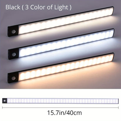 1pc KATHYLIGHT LED Motion Sensor Cabinet Light, Brushed Metal Strip Sconce with Voice Control, Wireless Magnetic USB Rechargeable, Auto-shut-off, Detachable Fixture, Plastic Shade, for Wardrobe, Closet, Kitchen, Stairs, Corri