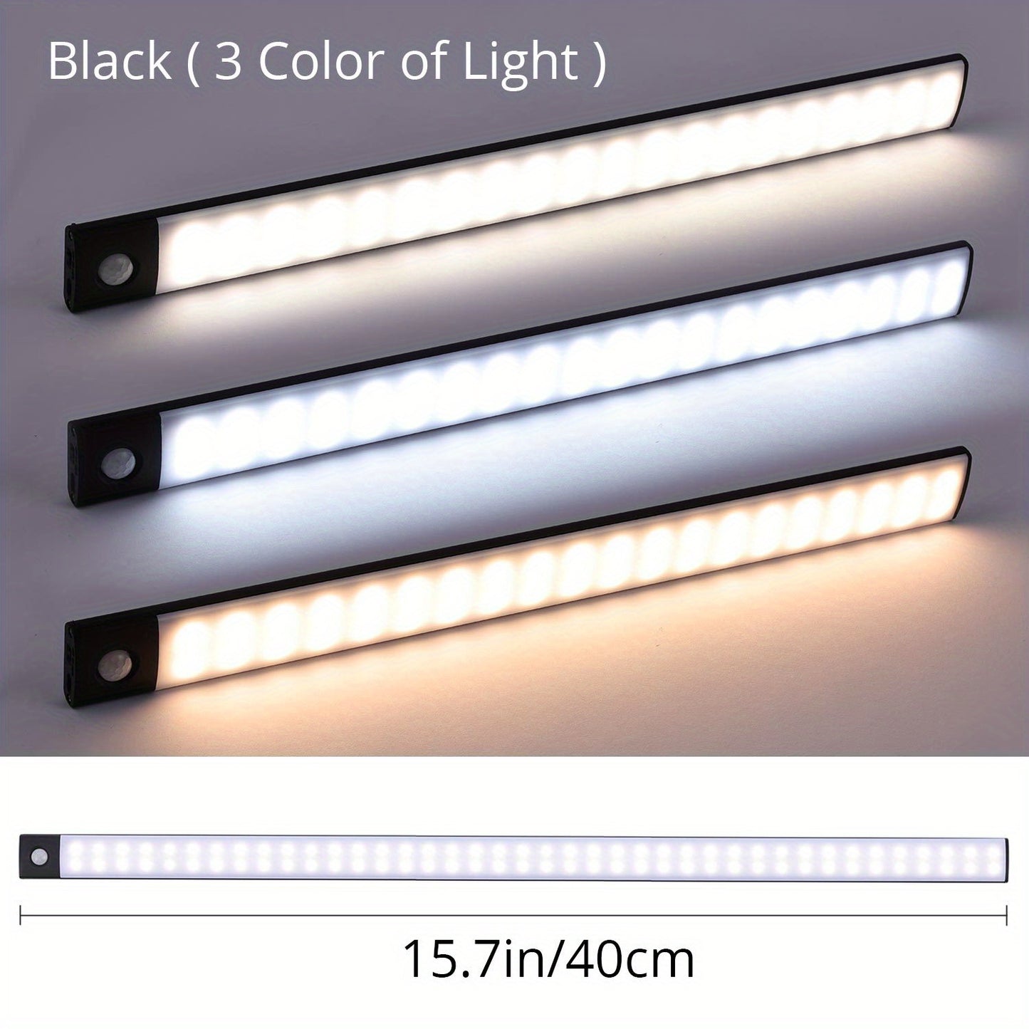 1pc KATHYLIGHT LED Motion Sensor Cabinet Light, Brushed Metal Strip Sconce with Voice Control, Wireless Magnetic USB Rechargeable, Auto-shut-off, Detachable Fixture, Plastic Shade, for Wardrobe, Closet, Kitchen, Stairs, Corri