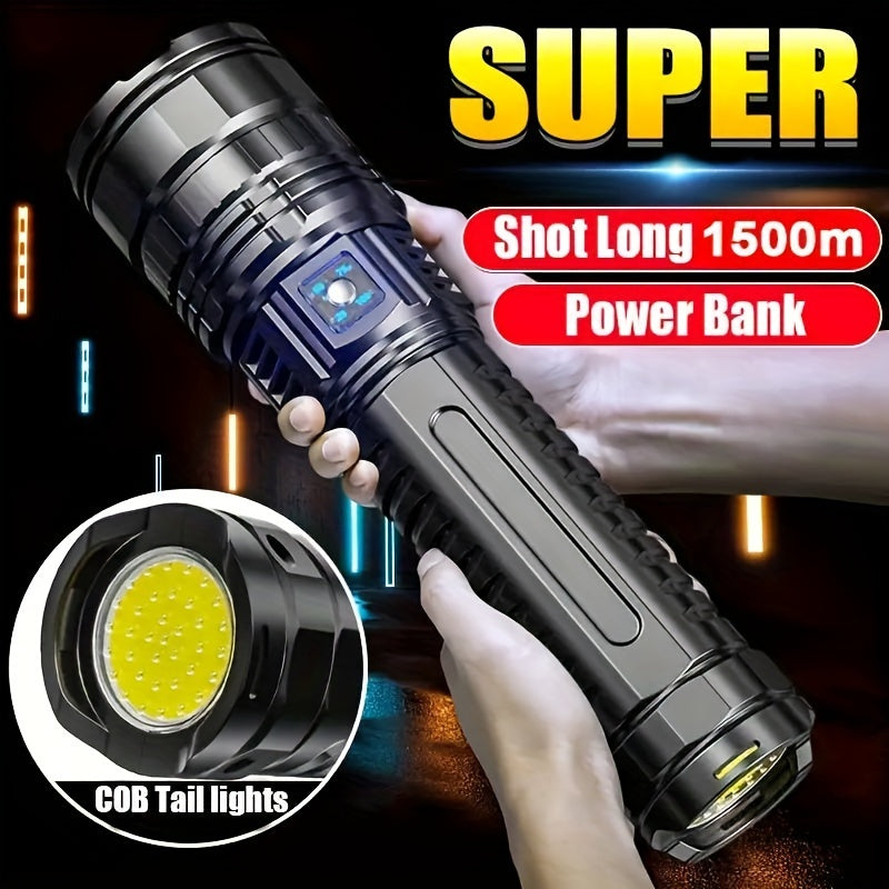 1pc Ultimate Rechargeable LED Flashlight - 5 Lighting Modes, Waterproof, Long-Lasting Power - Durable Brightness for Emergencies, Camping, Hunting, Outdoor Adventures - Portable & Rugged Grip