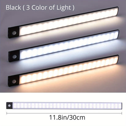 1pc KATHYLIGHT LED Motion Sensor Cabinet Light, Brushed Metal Strip Sconce with Voice Control, Wireless Magnetic USB Rechargeable, Auto-shut-off, Detachable Fixture, Plastic Shade, for Wardrobe, Closet, Kitchen, Stairs, Corri