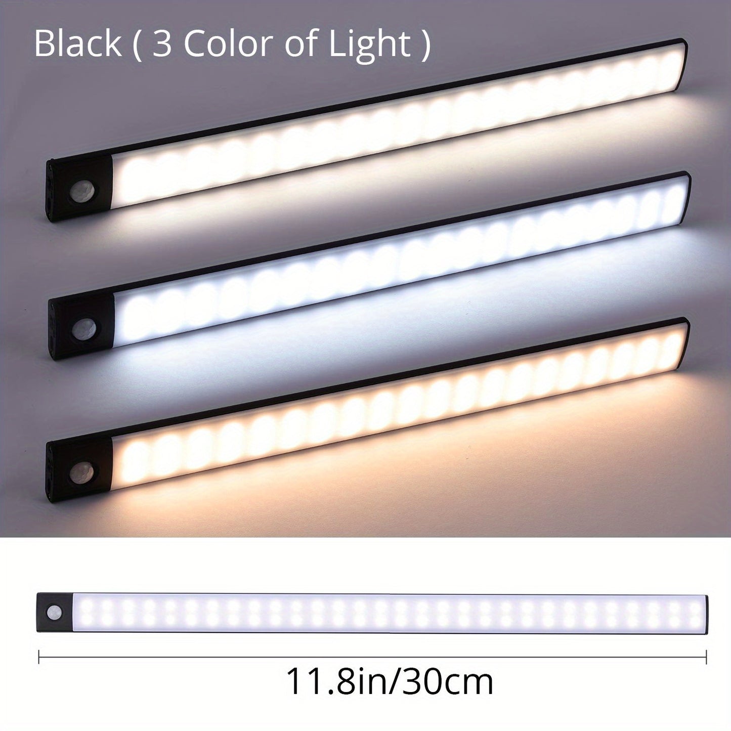 1pc KATHYLIGHT LED Motion Sensor Cabinet Light, Brushed Metal Strip Sconce with Voice Control, Wireless Magnetic USB Rechargeable, Auto-shut-off, Detachable Fixture, Plastic Shade, for Wardrobe, Closet, Kitchen, Stairs, Corri