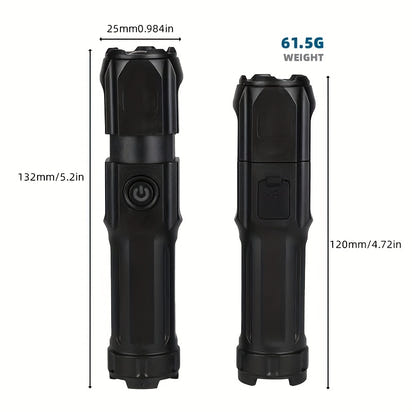 1pc Powerful Zoomable Flashlight, Outdoor Multi-functional Portable Home Small Flashlight, Telescopic Zoom Light