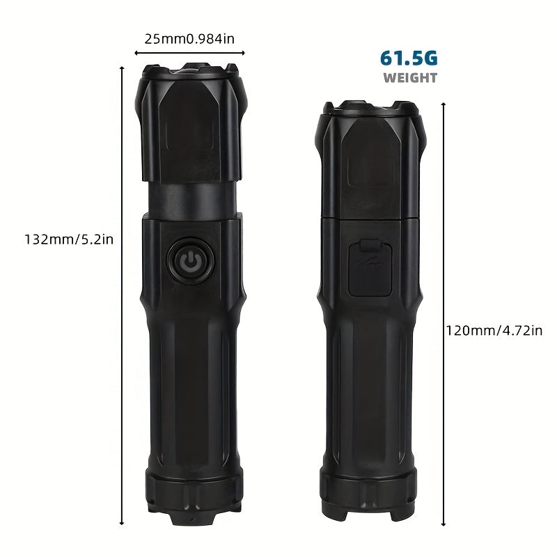 1pc Powerful Zoomable Flashlight, Outdoor Multi-functional Portable Home Small Flashlight, Telescopic Zoom Light