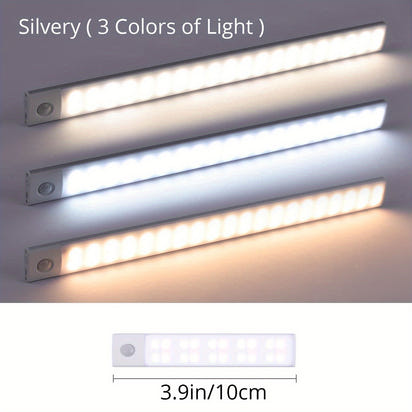 1pc KATHYLIGHT LED Motion Sensor Cabinet Light, Brushed Metal Strip Sconce with Voice Control, Wireless Magnetic USB Rechargeable, Auto-shut-off, Detachable Fixture, Plastic Shade, for Wardrobe, Closet, Kitchen, Stairs, Corri