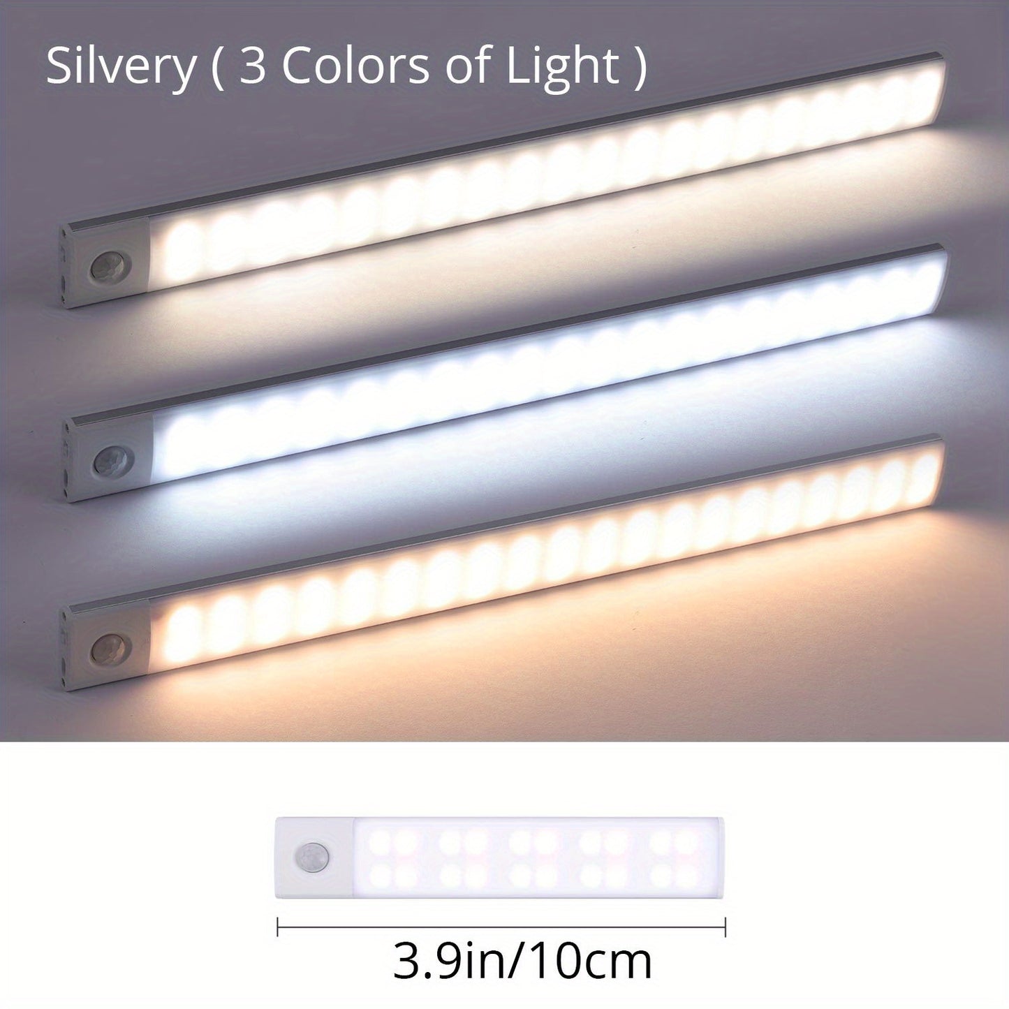 1pc KATHYLIGHT LED Motion Sensor Cabinet Light, Brushed Metal Strip Sconce with Voice Control, Wireless Magnetic USB Rechargeable, Auto-shut-off, Detachable Fixture, Plastic Shade, for Wardrobe, Closet, Kitchen, Stairs, Corri