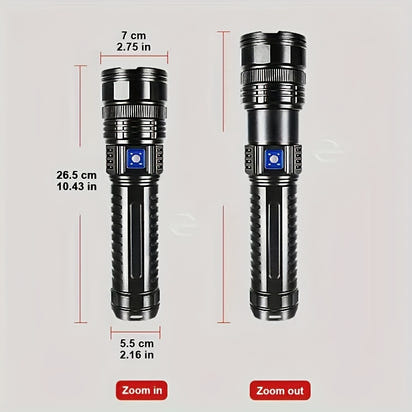 1pc Ultimate Rechargeable LED Flashlight - 5 Lighting Modes, Waterproof, Long-Lasting Power - Durable Brightness for Emergencies, Camping, Hunting, Outdoor Adventures - Portable & Rugged Grip