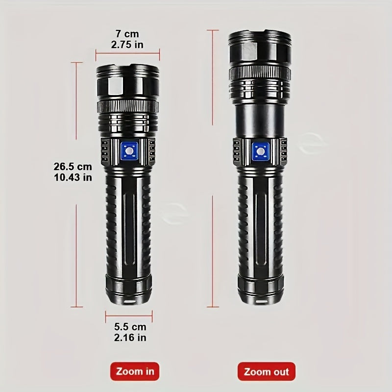 1pc Ultimate Rechargeable LED Flashlight - 5 Lighting Modes, Waterproof, Long-Lasting Power - Durable Brightness for Emergencies, Camping, Hunting, Outdoor Adventures - Portable & Rugged Grip