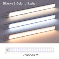 1pc KATHYLIGHT LED Motion Sensor Cabinet Light, Brushed Metal Strip Sconce with Voice Control, Wireless Magnetic USB Rechargeable, Auto-shut-off, Detachable Fixture, Plastic Shade, for Wardrobe, Closet, Kitchen, Stairs, Corri