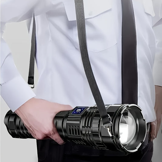 1pc Ultimate Rechargeable LED Flashlight - 5 Lighting Modes, Waterproof, Long-Lasting Power - Durable Brightness for Emergencies, Camping, Hunting, Outdoor Adventures - Portable & Rugged Grip