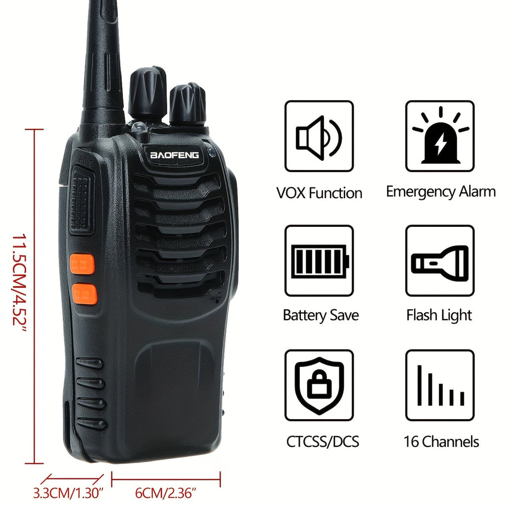1/2/4/6/8pcs Walkie Talkie, Portable Walkie Talkies, 16 Channels Walky Talky, Rechargeable Handheld Two Way Radios, Long Range for Adults with Earpieces, Outdoor Equipment Supports Camping Hiking Hunting