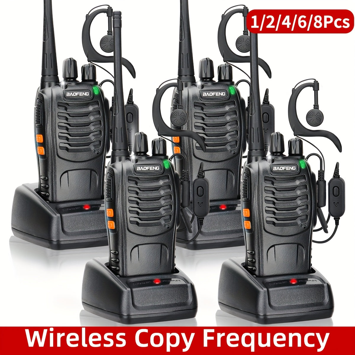 1/2/4/6/8pcs Walkie Talkie, Portable Walkie Talkies, 16 Channels Walky Talky, Rechargeable Handheld Two Way Radios, Long Range for Adults with Earpieces, Outdoor Equipment Supports Camping Hiking Hunting