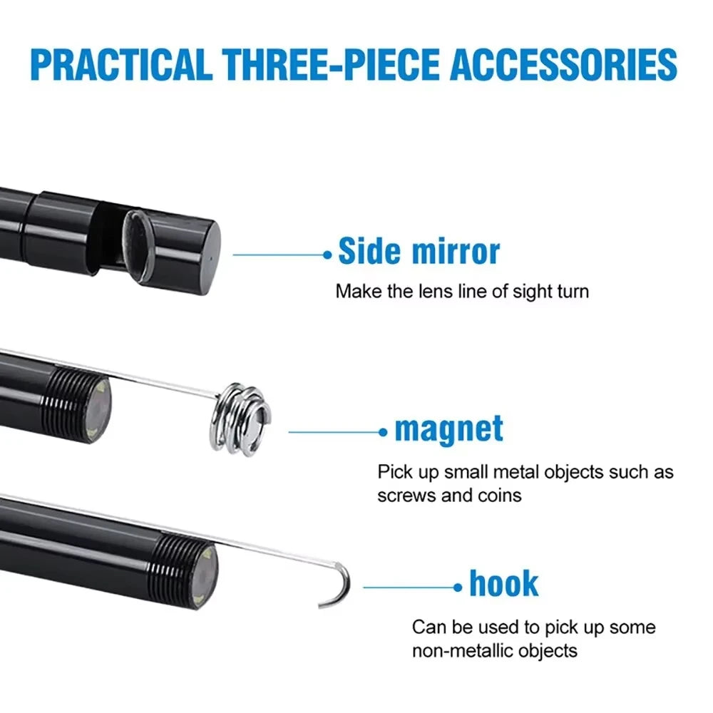 3 In 1 Automotive Boroscope Camera 1080p HD 8mm Soft Hard Wire Inspection Endoscope Camera Pipeline Car Engine Probe For Android