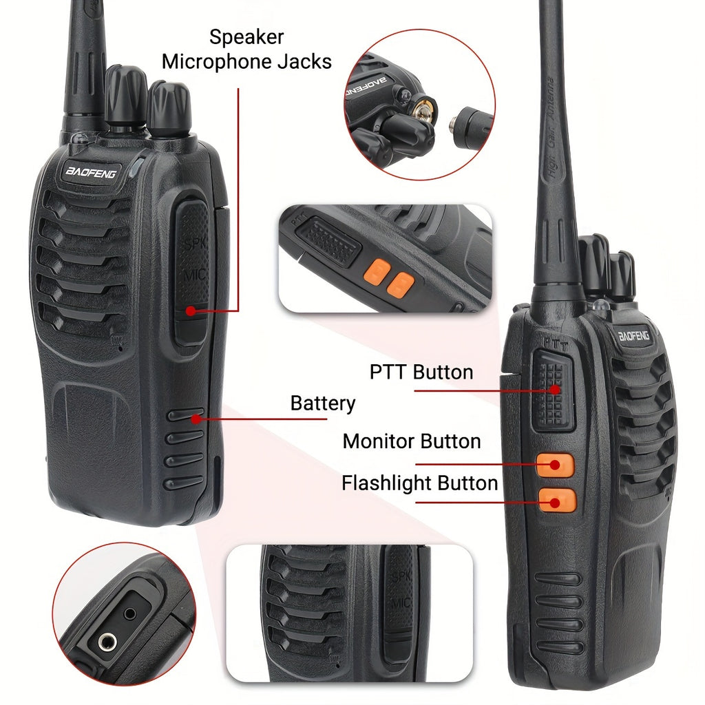 1/2/4/6/8pcs Walkie Talkie, Portable Walkie Talkies, 16 Channels Walky Talky, Rechargeable Handheld Two Way Radios, Long Range for Adults with Earpieces, Outdoor Equipment Supports Camping Hiking Hunting