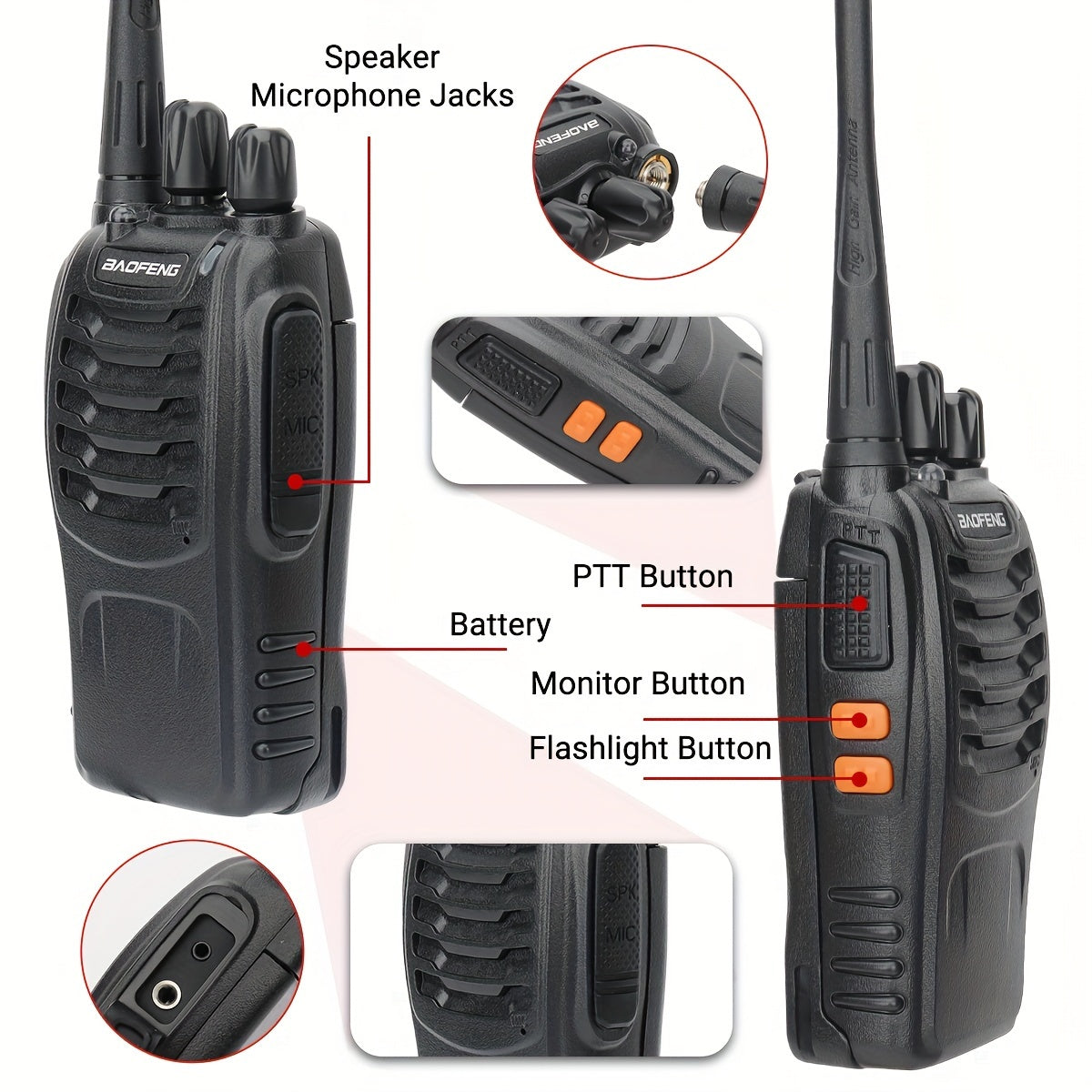 1/2/4/6/8pcs Walkie Talkie, Portable Walkie Talkies, 16 Channels Walky Talky, Rechargeable Handheld Two Way Radios, Long Range for Adults with Earpieces, Outdoor Equipment Supports Camping Hiking Hunting